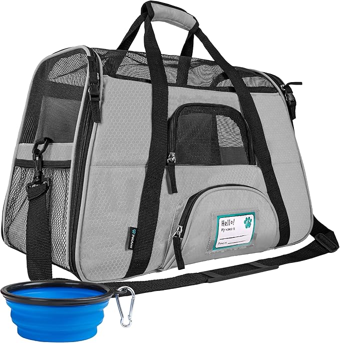 PetAmi Airline Approved Pet Carrier for Cat, Soft Sided Dog Carrier for Small Dogs, Cat Travel Supplies Accessories for Indoor Cats, Ventilated Pet Carrying Bag Medium Large Kitten Puppy, Small Gray