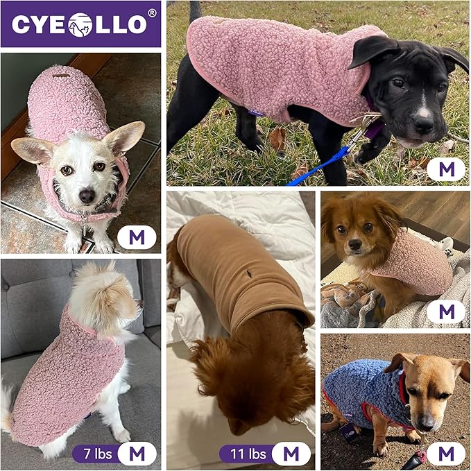 cyeollo Warm Dog Coat Sweater Reversible Dog Jacket Winter Fleece Sherpa Vest Pet Clothes Doggie Jackets for Cold Weather Puppy Cat Apparel Coats for Small Dogs, Blue M