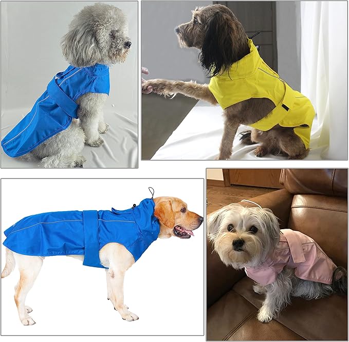 Adjustable Waterproof Dog Raincoat for Dogs,Lightweight Pet Rain Jacket Puppy Clothes with Reflective Strip for Small Medium Large Dogs (Blue, Medium)