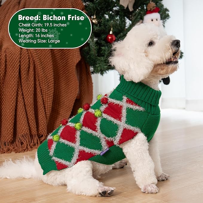 cyeollo Dog Christmas Sweater Turtleneck Dog Sweaters for largeDogs Girl Xmas largeDog Sweater Knitted Pullover Pet Clothes Soft Holiday Outfit, Green Large