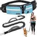 PetAmi Hands Free Dog Leash, Dog Running Leash Belt Bag for Walking, Jogging, Dog Waist Double Zipper Pouch with Poop Bag Dispenser, Dual Padded Handles Reflective Bungee Leash, Single (Turquoise)