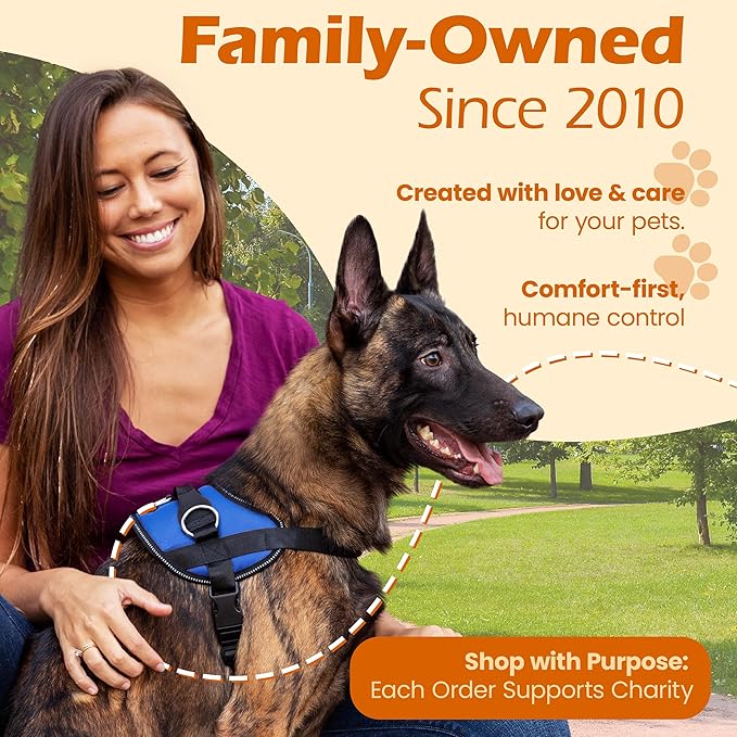 Bark Appeal Blue No-Pull Dog Harness for Large to Extra Large Sized Pets – Adjustable, Reflective Vest with 3 Leash Clips for Added Control, Easy Walks & Training – XL