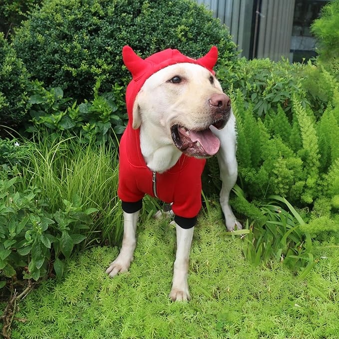 Little Devil Christmas Costumes Clothes for Extra Large Dogs Demon Hoodies Labrador Rottweiler Great Dane, Red, 6X-Large