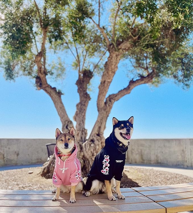 ChoChoCho Woof Dog Hoodie, Designer Dog Hoodies for Small Medium Large Breeds, Art Collection Dog Sweatshirts, Street Drawstring Hoodies Outfit Clothes for Puppy Puppies (5XL, Sakura/Pink)