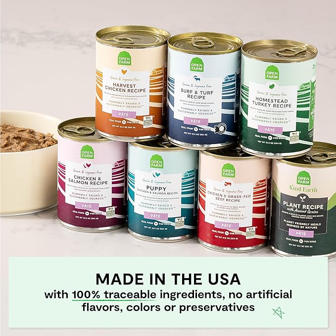 Open Farm Canned Dog Food, Pate for Complete & Balanced Nutrition, Grain Free and Legume-Free, Grass-Fed Beef Recipe, 12.5oz Cans (Pack of 12)