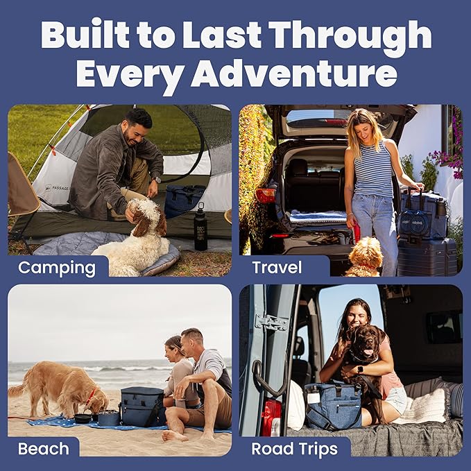 The Original Doggy Bag™ - Complete Dog Travel Bag for Supplies with 2 BPA-Free Travel Dog Bowls & 2 Pet Food Containers - Traveling Kit for Road Trips, Camping, Weekend Away or Doggy Gift - Navy