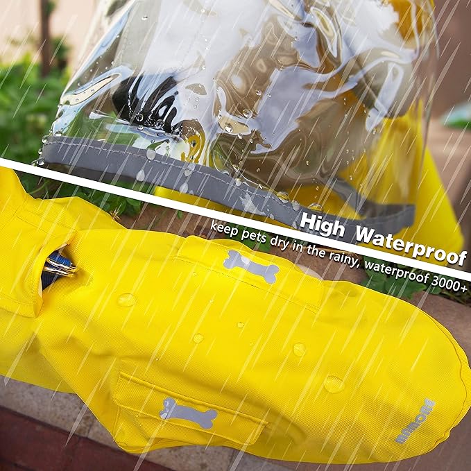 Dog Raincoat,Waterproof Rain Poncho with Hoodie, High Reflective Adjustable Pet Rain Jacket with Leash Hole for Small Medium and Large Dogs (Orange, X-Large: 37-55lbs)