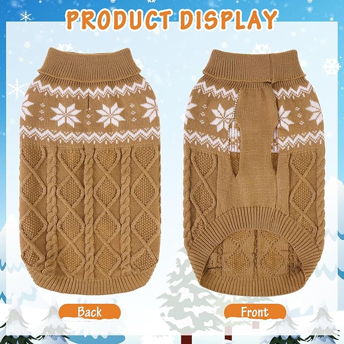 Warm Winter Dog Sweater - Cold Weather Pet Clothes for Small Medium Large Dogs Indoor Outdoor, Soft Classic Knit Puppy Apparel, Khaki, S