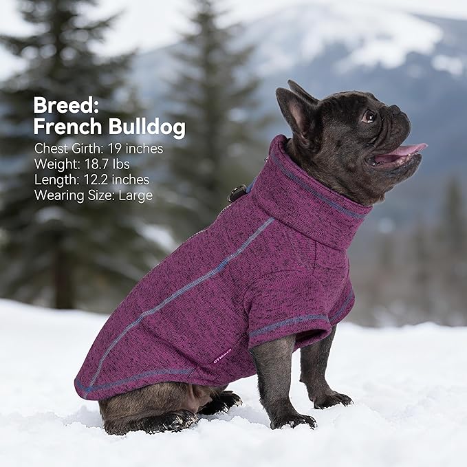 cyeollo Warm Dog Sweater with Zipper, Doggy Reflective Highneck Jackets with D Ring Step in Dog Winter Coats Fleece Female Stretchy Dogs Sweaters Pet Clothes for Small Dogs, Purple M