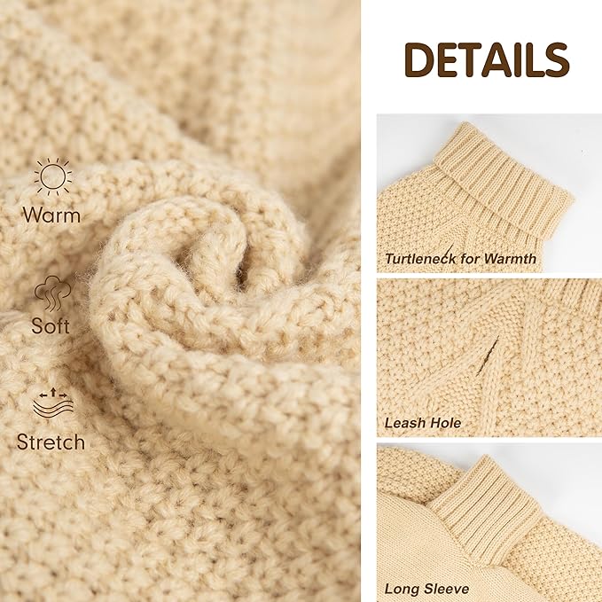 cyeollo Dog Sweater Turtleneck Knitted Sweaters with Leash Hole Winter Clothing Dog Clothes Sweaters for Medium Large Dogs