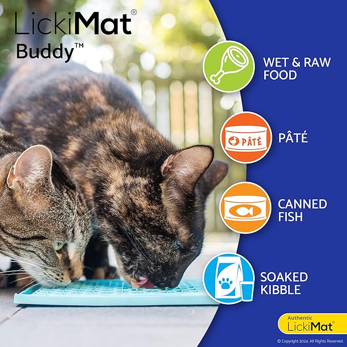LickiMat Classic Buddy, Cat Slow Feeder Lick Mat, Boredom Anxiety Reducer; Perfect for Food, Treats, Yogurt, or Peanut Butter. Fun Alternative to a Slow Feed Cat Bowl or Dish, Turquoise