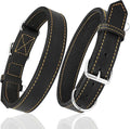 Riparo Dog Collar - Genuine Leather Dog Collars - Heavy Duty Dog Collars for Medium Large and Extra Large Dog Breeds (XL: 1.5” Wide for 22” - 26” Neck, Black/Orange Thread)