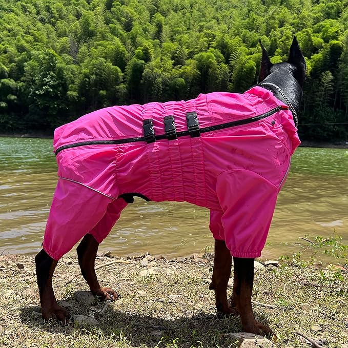Dogs Waterproof Jacket, Lightweight Waterproof Jacket Reflective Safety Dog Raincoat Windproof Snow-Proof Dog Vest for Small Medium Large Dogs Rosered M