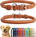CollarDirect Rolled Leather Dog Collar, Soft Padded Round Puppy Collar, Handmade Genuine Leather Collar Dog Small Large Cat Collars 13 Colors (15-19 Inch, Cinnamon Textured)