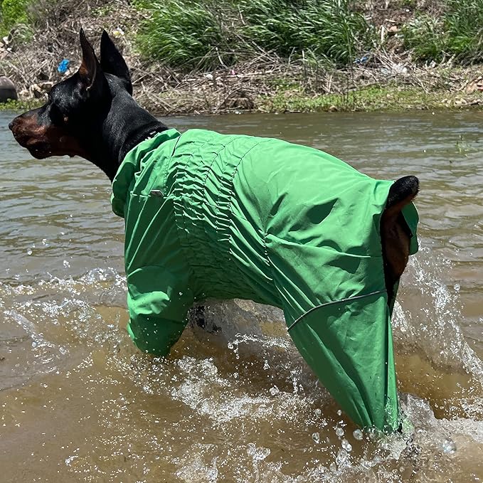 Dogs Waterproof Jacket, Lightweight Waterproof Jacket Reflective Safety Dog Raincoat Windproof Snow-Proof Dog Vest for Small Medium Large Dogs Green XXXL