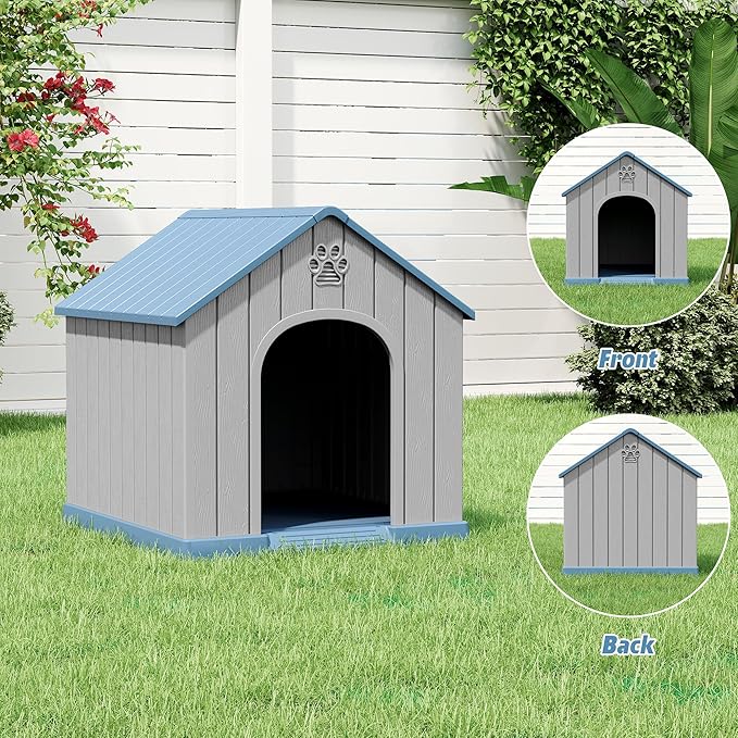 Dog House Outdoor Indoor, Weatherproof Insulated Dog House with Elevated Floor and Air Vents for Small to Medium Dogs,Easy Clean and Assemble (Blue1, 26.18''L × 24.02''W × 25.98''H)