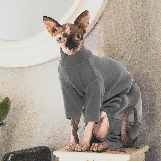 ROZKITCH Cat Sweaters for Cats Only, Breathable Soft Pet Jumpers, Warm Coat with Four Legs, Lightweight Sweater T-Shirt Cat Pajamas Jumpsuit Vest Cornish Rex, Devon Rex, Peterbald Grey XS