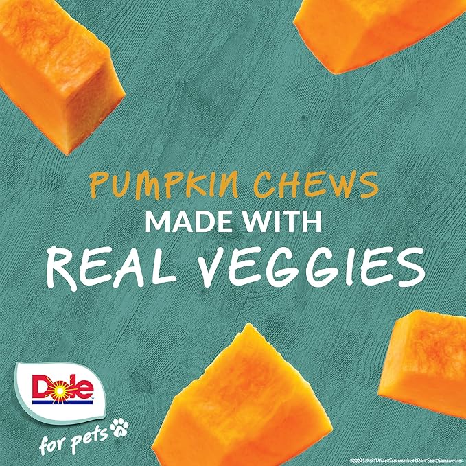 Dole for Pets Freshly Fetched Lasting Chew, Pumpkin Flavor Dog Treats, 8oz, 5ct | Flavored with Real Veggies, No Wheat, Corn, Soy, Artificial Flavors, Colors, Preservatives, or Animal Products