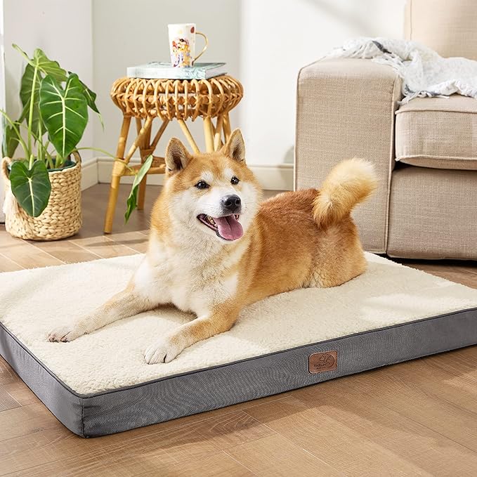 Bedsure Large Dog Bed for Crate - Comfy Flat Pet Beds with Removable Washable Cover, Orthopedic Egg Crate Foam Crate Mat, Suitable for Pet Up to 50 lbs