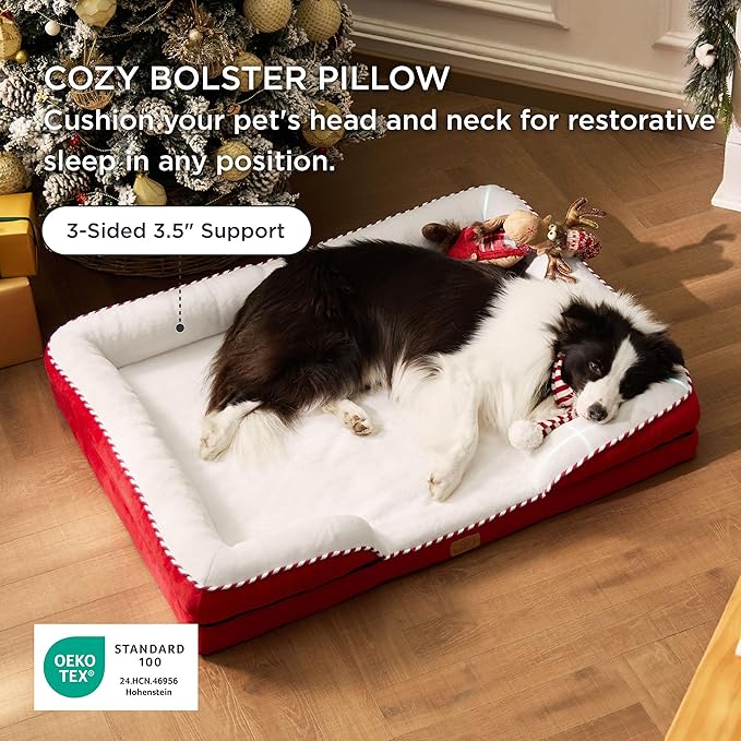 Bedsure Orthopedic Dog Beds Large Sized Dog - Washable Large Dog Cat Bed Waterproof, Comfort Dogs Couch Sofa with Washable Removable Cover, Pet Bed with Nonskid Bottom, Red, 35"
