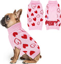 cyeollo Dog Sweater Pullover Turtleneck Heart Pattern Holiday Theme Dog Clothes with Leash Hole Female Pet Apparel for Small Dogs Pink