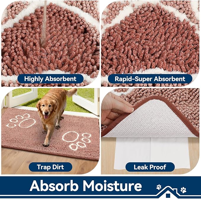 Super Absorbent Dog Door Mat, 48"*30“ Anti Slip Mat for Muddy Paws, Pet Rugs for Dirty Paws Washable That Absorbs Moisture and Dirt, for Dog Cage and Pet Resting Carpet