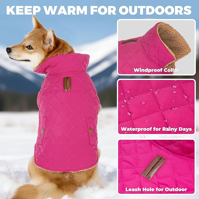 Dog Winter Coat, Waterproof Warm Dog Jackets for Large Dogs Boy, Adjustable Pet Vest Windproof Cold Weather Clothes Dogs Snowsuit with Leash Hole, Rose Red XX-Large