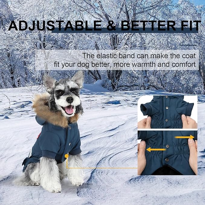 PINA Small Dog Coats - Waterproof, Warm Winter Jacket with Faux Fur Hood, Reflective, Flannel Lined, Windproof