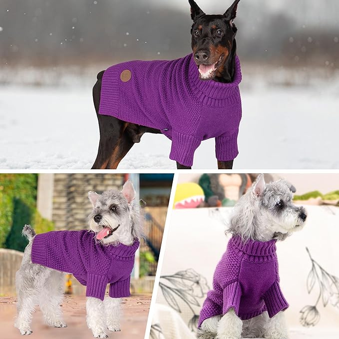 cyeollo Dog Sweater Pullover Turtleneck for Dogs, Classic Knitwear Fall Winter Cold Weather Dog Clothes Warm Pet Apparel Small Medium Large Dog Sweaters, Purple XL