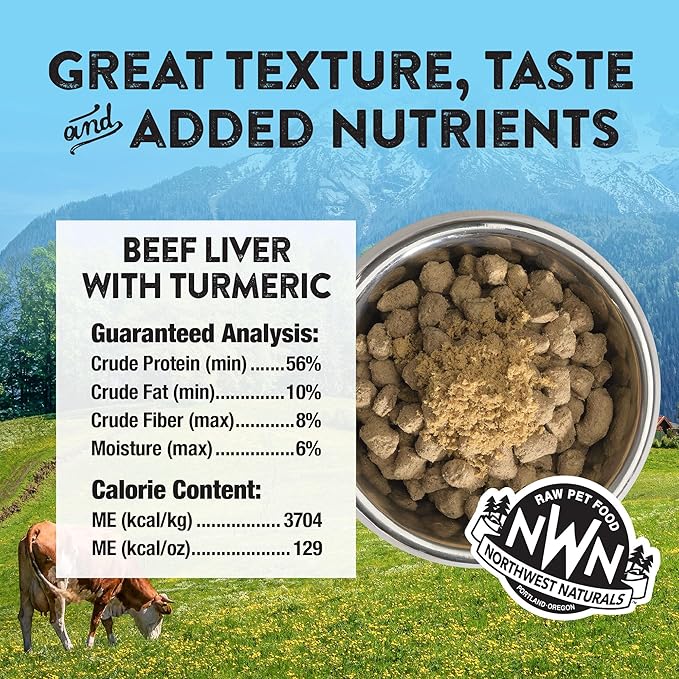 Northwest Naturals Freeze-Dried Functional Toppers - Beef Liver with Turmeric (4.5 oz), Salmon/Shiitake/Maitake Mushrooms (3.5 oz) - for Dogs and Cats, Human Grade Ingredients, All Natural