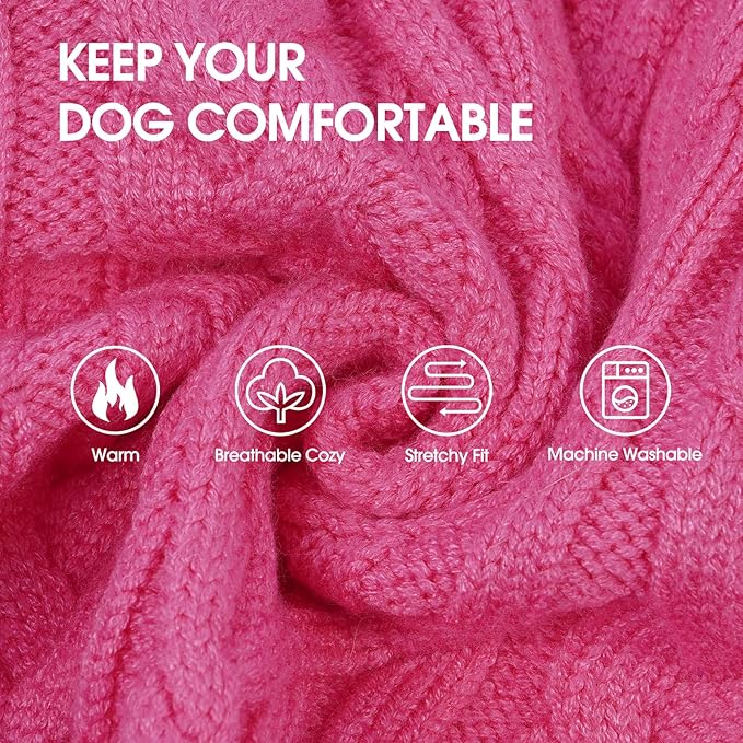 IECOii XL Dog Sweater Dress for Large Dogs Girl, Cable Knit Winter Dress for Female Dogs, Pink, XLarge, Soft Girl Dog Sweater with Tartan Plaid Skirt Cute Turtleneck Knitwear for Cold Weather