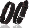 Riparo Dog Collar - Genuine Leather Dog Collars - Heavy Duty Dog Collars for Medium Large and Extra Large Dog Breeds (XL: 1.5” Wide for 22” - 26” Neck, Black/Red Thread)