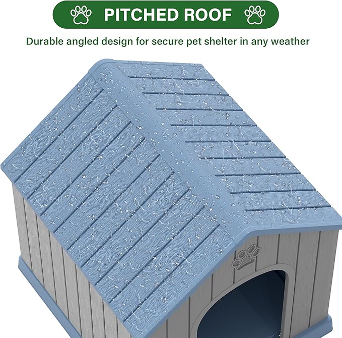 Large Dog House for Outdoor & Indoor, Waterproof Puppy Shelter with Air Vents & Elevated Floor, Easy Assemble Sturdy Dog Kennel for Large Dogs(Blue,36.2''L×38''W×38''H)
