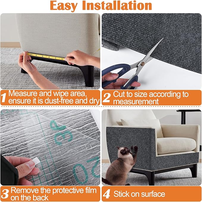 Cat Scratch Furniture Protector - 100" x 13.8" Trimmable Self-Adhesive Cats Claws Scratch Pads, DIY Cat Climbing Couch Protector for Scratch Post Cat Tree Replacement Indoor (Dark Gray)