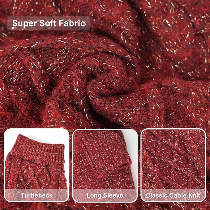 KYEESE Dog Sweater Soft Turtleneck Dog Sweater for Small Medium Dogs Classic Cable Knit Medium Pet Sweater with Long Sleeve Comfy Pet Coats Stretchy Dogs Clothes for Cold Weather, Red, X-Large