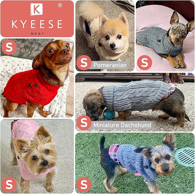 KYEESE Dog Sweater Soft Pullover Dog Sweaters for Small Dogs Girl Stretchy Knitwear Cat Clothes Thick Pet Coat for Fall Winter Cold Weather Warm Turtleneck Small Dogs Sweater with Gingham Patchwork
