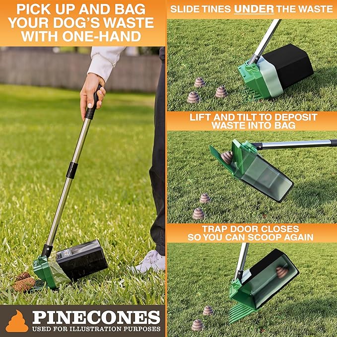 Neater Pet Brands Lift N’ Bag 2.0 Dog Pooper Scooper with Bag Attachment & 27" Pole for Small to Large Dogs, New & Improved Design, 195 Refill Bags, Heavy Duty Dog Poop Scooper for Yard, One-Hand Use