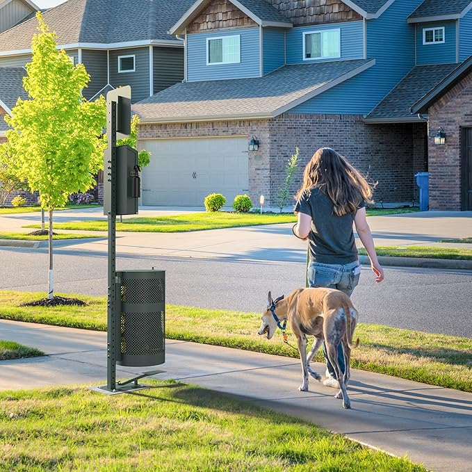 Pet Waste Station with Pedal - Includes 600 Roll Bags & 50 Can Liners - Glow in the Dark Dog Waste Station with Dog Poop Sign, Bag Dispenser, Hand Sanitizer Bottle & Outdoor Trash Can with Lid
