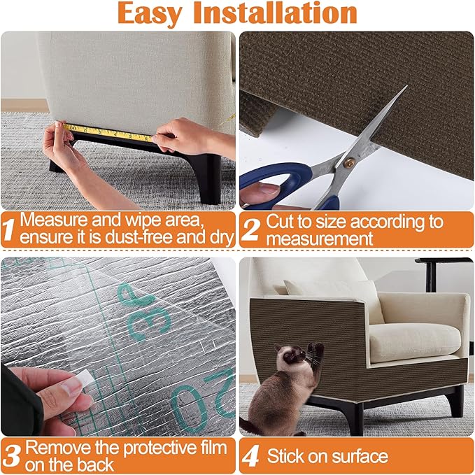 Cat Scratch Furniture Protector - 118" x 17" Trimmable Self-Adhesive Cats Claws Scratch Pads, DIY Cat Climbing Couch Protector for Scratch Post Cat Tree Replacement Indoor (Brown)