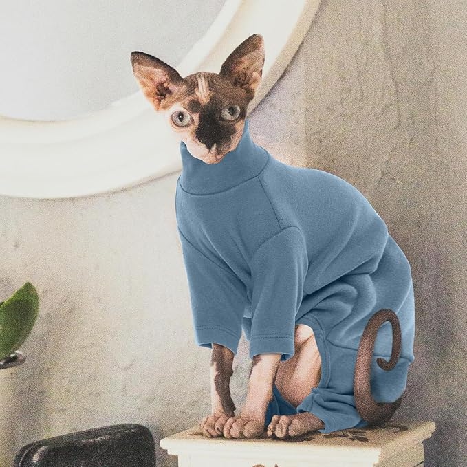 ROZKITCH Sweater for Cat, Breathable Soft Jumpers for Sphynx Only, Coat with Four Legs, Warm Sweater T-Shirt Pajamas Jumpsuit Vest Cornish Rex, Devon Rex, Peterbald Blue XL