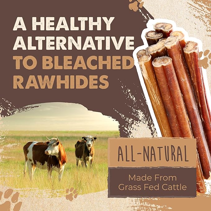 Mighty Paw Naturals Bully Sticks for Small & Medium Dogs - Grass Fed Beef Chews. Bully Sticks for Large Dogs. Lower Odor Stick Treat. Single Ingredient (6" - 10 Pack)