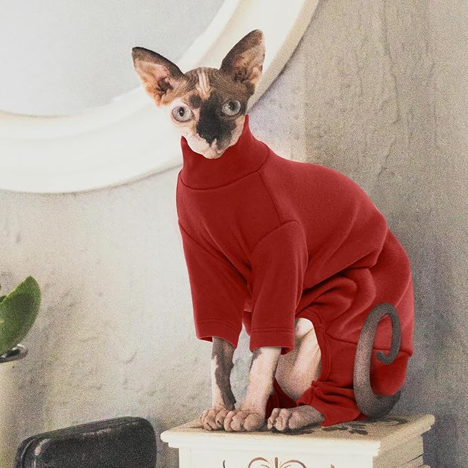 ROZKITCH Cat Jumpers, Breathable Soft Cat Jumpers for Cats Only, Coat with Four Legs, Warm Sweater T-Shirt Pajamas Jumpsuit Vest Cornish Rex Devon Rex Peterbald Red S