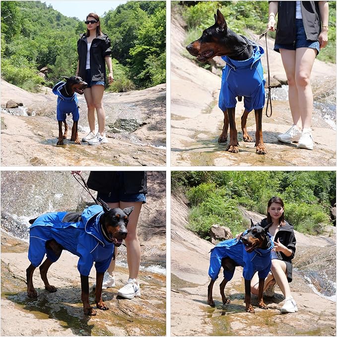 LOVELONGLONG Waterproof Dog Raincoat with Removable Hood – Outdoor Full Body Dog Jacket, Windproof Snowproof Shell Suit – All Season Pet Rain Gear Blue XS