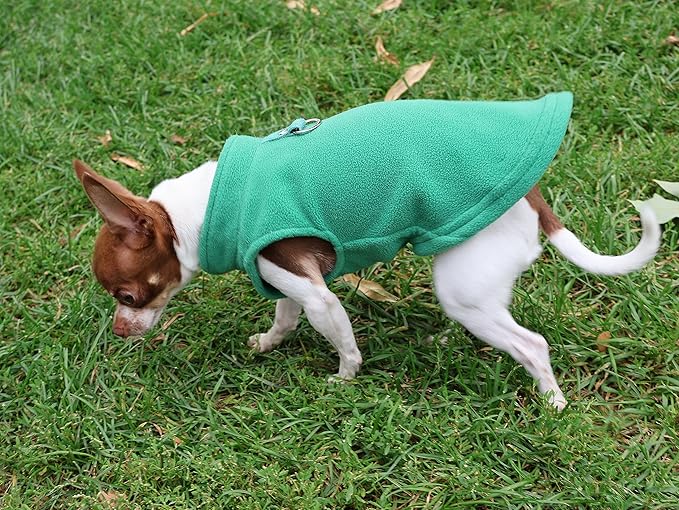 JACKO & CO - Fleece Vest Dog Sweater with Leash Ring - Soft, Warm & Lightweight Pullover Coat for Small & Medium Dogs, Puppies & Cats - Cozy Fall/Winter/Spring Pet Jacket (Green, Large 10-16lbs)