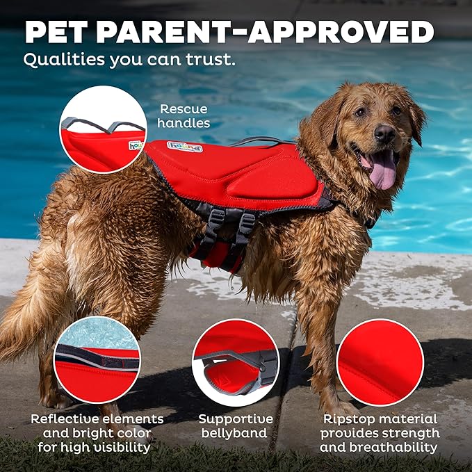 Outward Hound Dawson Swim Dog Life Jacket, High-Performance Neoprene Dog Life Vest for Swimming, Boating, and Water Safety, Medium, Red