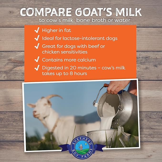 Shepherd Boy Farms Freeze Dried Raw Goats Milk with Probiotics for Dogs & Cats (Golden Blend), Organic USA Veggies & Fruits, High Protein, Digestible Goat Milk Powder, Food Toppers - Makes 16 FL OZ