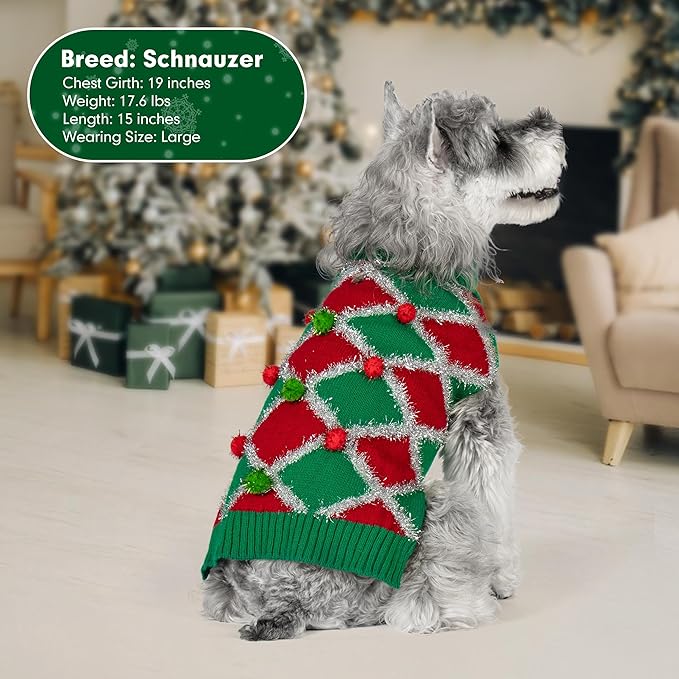 cyeollo Dog Christmas Sweater Turtleneck Dog Sweaters for largeDogs Girl Xmas largeDog Sweater Knitted Pullover Pet Clothes Soft Holiday Outfit, Green Large