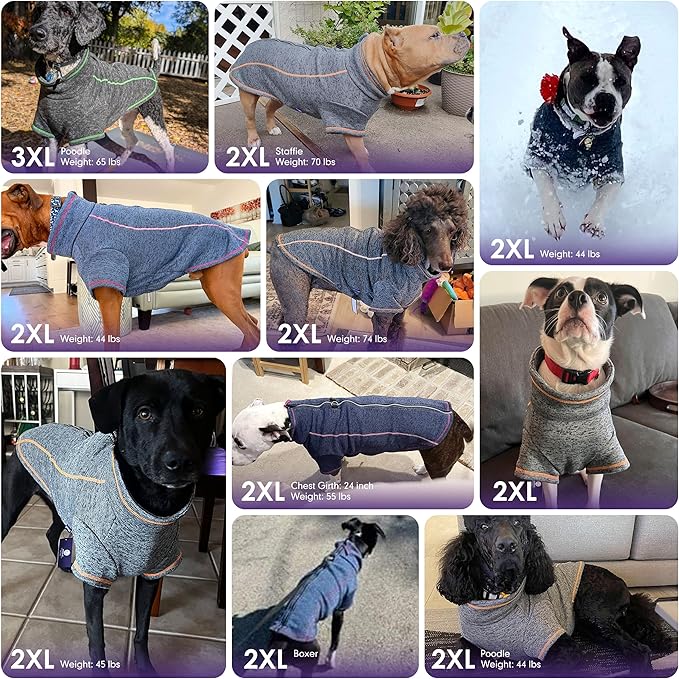 cyeollo Dog Sweater Fleece Jackets with Zipper Fleece Lining Warm Step in Coats Reflective Dog Sweaters for Large Dogs, Grey XXX-Large