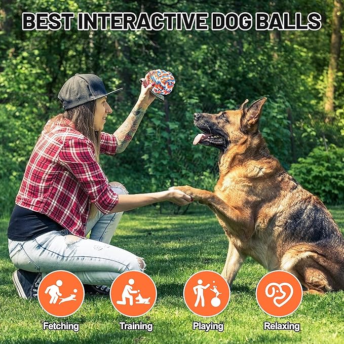 Extra Large Rope Balls for Aggressive Chewers - 5 Pack Chew Toys for Medium Large Breeds, Dental Dog Balls, Puppy Teething Toys, Interactive Games