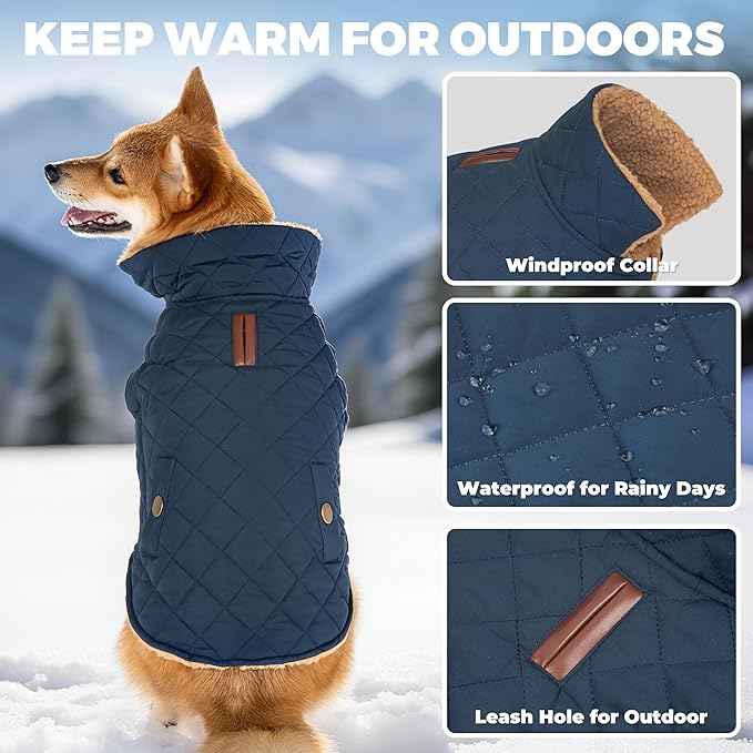 Dog Winter Coat, Waterproof Warm Dog Jackets for Large Dogs Boy, Adjustable Pet Vest Windproof Cold Weather Clothes Dogs Snowsuit with Leash Hole, Navy XX-Large